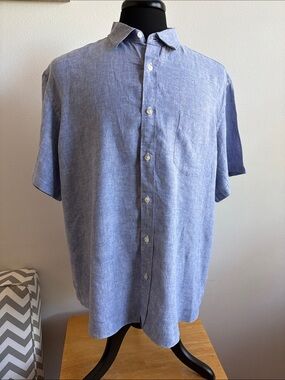 Untuckit Linen Men's Casual Short-Sleeve Button-Up Shirt in Light Blue Size XXL